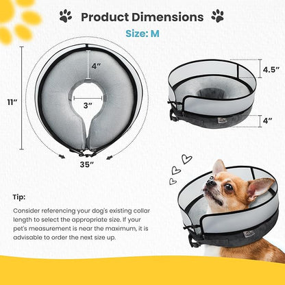 Inflatable Dog Cone Collar w/Pump - Medium Dog Donut Collar After Surgery - Washable Dog Collar w/Removable Soft Cone for Dogs After Surgery- Dog Cone Alternative After Surgery w/Soft Cover