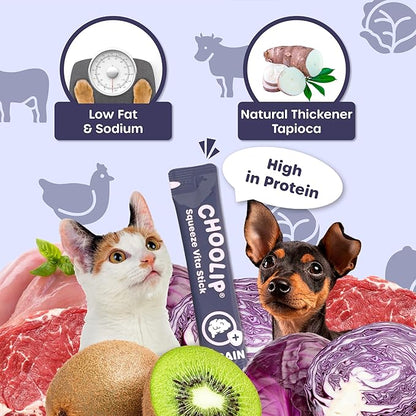 Choolip Squeeze Vita Stick Brain Support Lickable Cat and Dog Treats, 7-Count – Beef and Chicken Soft Puree with DHA, CoQ10 & Vitamin E, Vet-Formulated