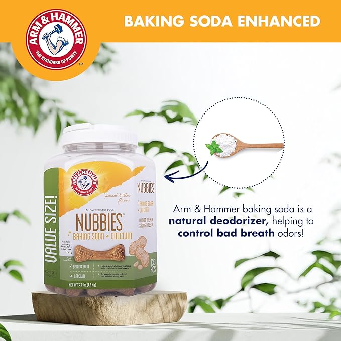 Arm & Hammer for Pets Nubbies Dental Treats Value Size - Baking Soda & Calcium Dog Dental Chews, Helps Scrub Plaque & Tartar While Chewing, Peanut Butter Flavor, 139 Count, 52.8 Oz