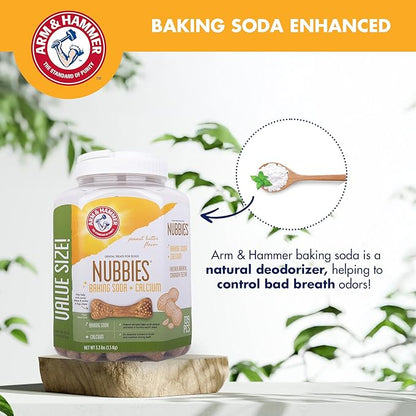 Arm & Hammer for Pets Nubbies Dental Treats Value Size - Baking Soda & Calcium Dog Dental Chews, Helps Scrub Plaque & Tartar While Chewing, Peanut Butter Flavor, 139 Count, 52.8 Oz