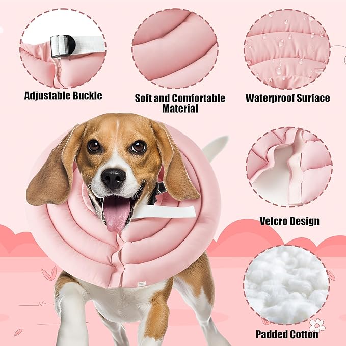 Soft Dog Cone Collar - Adjustable Recovery Cone for Large Dogs After Surgery to Stop Licking, Waterproof Elizabethan Protective Neck Donut Collar Alternative for Pet (Pink, XL)