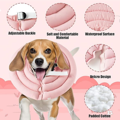 Soft Dog Cone Collar - Adjustable Recovery Cone for Large Dogs After Surgery to Stop Licking, Waterproof Elizabethan Protective Neck Donut Collar Alternative for Pet (Pink, XL)
