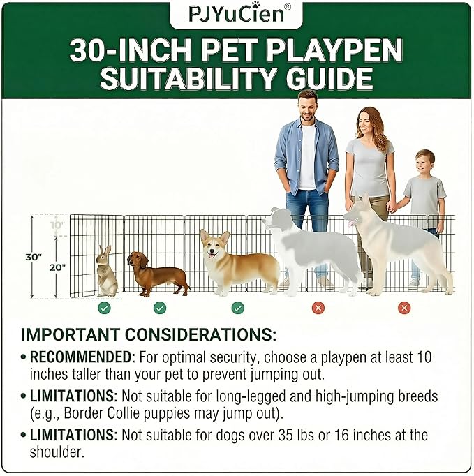 PJYuCien Dog Playpen with Bottom Pad - Metal Foldable Exercise Pen, 8 Panels 30" H x 24" W Indoor Outdoor Pet Fence Puppy Crate Kennel, Black