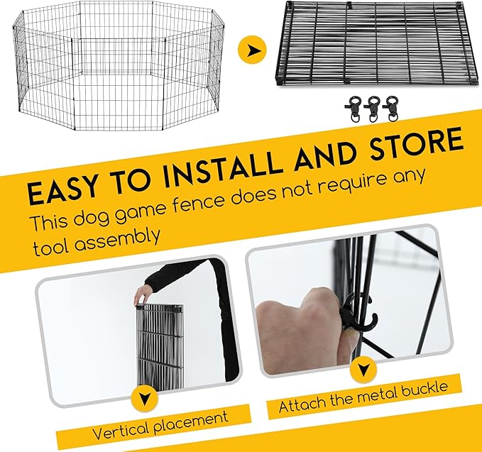 FDW 24 Inch Dog Pen 8 Panel Dog Playpen Indoor Outdoor Metal Puppy Pet Fence Portable Folding Animal Exercise Fence,Black