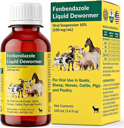Dewormer for Goat, Sheep, Poultry & More - Liquid Fenbendazole Dewormer for All Wormers, Tapeworms, Roundworms, Hookworms & More, 100ml