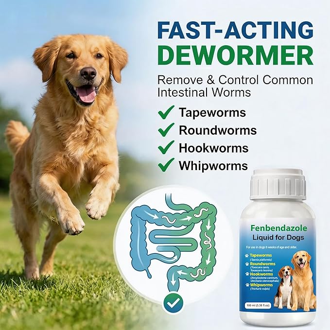 Dewormer for Dogs Fenbendazole for All Wormers, Roundworms , Hookworms , Whipworms and Tapeworms Broad Spectrum
