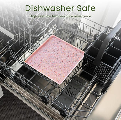 Ptlom Dog Food Mat Anti-Slip Dog Bowl Mats for Food and Water, Waterproof Pet Placemat Prevents Messy Spill to Floor, Silicone Puppy Feeding Tray for Small, Medium and Large Dogs Cats, Pink