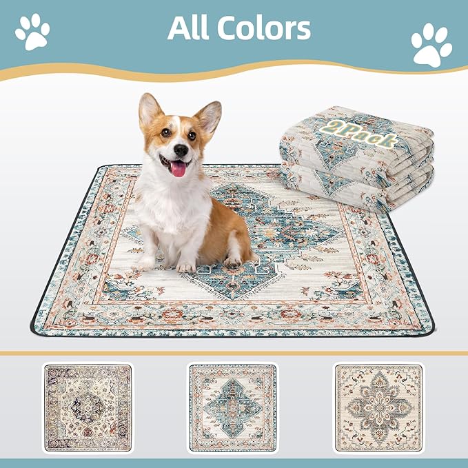 SCLOSE Washable Pee Pads for Dogs Large 2 Pack, 48" x 48" Reusable Puppy Pads Waterproof Dog Rugs, Super Absorbent, Leakproof, Dog Crate Pad, Playpen Mat, Whelping Pads, Blue Medallion