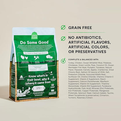 Open Farm, Grain-Free Dry Dog Food, Complete & Balanced Kibble, Sustainably & Ethically Sourced Ingredients, Non-GMO Veggies & Superfoods to Support Overall Health, Turkey and Chicken Recipe, 11lb Bag