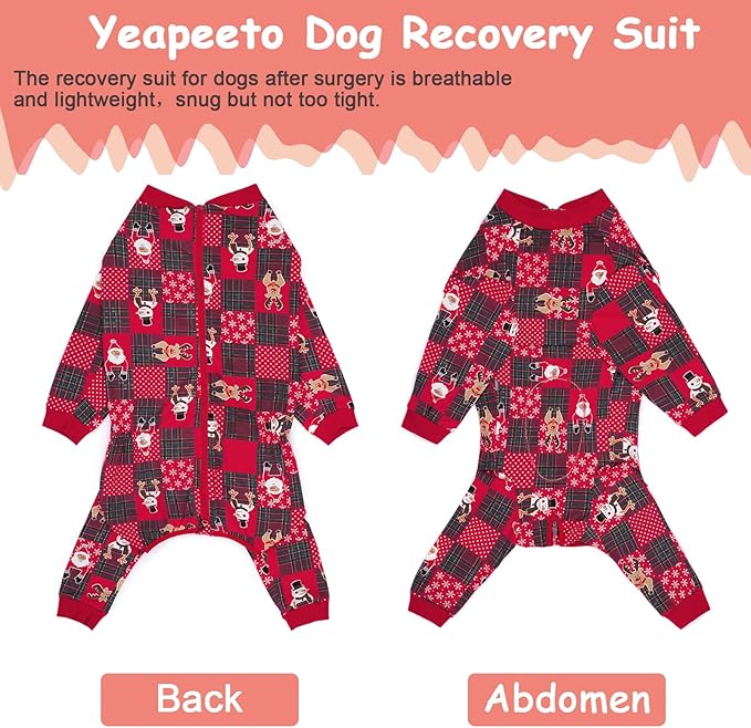 Yeapeeto Dog Onesie Surgery Recovery Suit for Large Medium Bodysuit Dogs Pajamas PJS Full Body for Shedding, Prevent Licking, Wound Protection, Cone Alternative… (Xmas Red, 5XL)