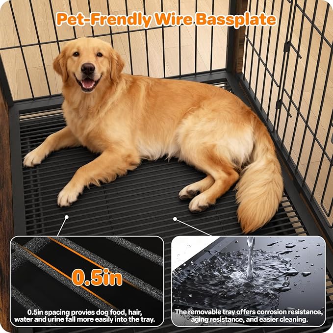 Dog Crate Furniture, Wooden Dog Crate 38in, Decorative Cage with End Table for Dog Indoor Kennel, High Anxiety Dog, Escape-Proof Locks for All Breeds