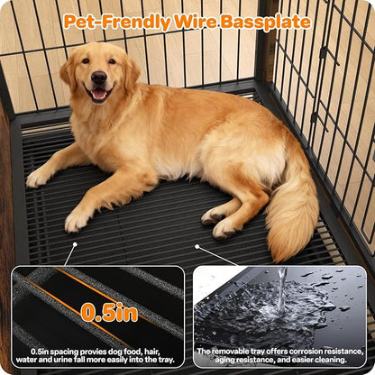 Dog Crate Furniture, Wooden Dog Crate 38in, Decorative Cage with End Table for Dog Indoor Kennel, High Anxiety Dog, Escape-Proof Locks for All Breeds