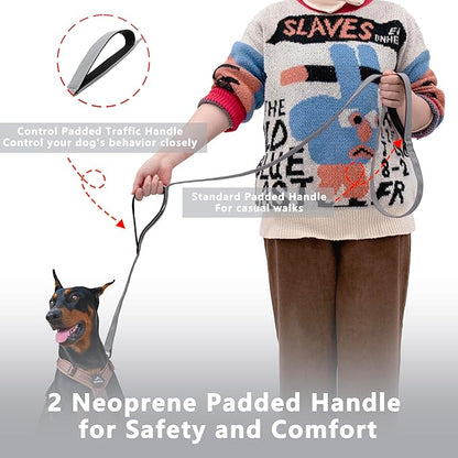 Dog Leash 6.5ft Long, Double Handle Dog Leash for Safety Control Training, Heavy Duty Dog Leads with Traffic Padded Handles, Reflective Leashes for Small Medium Large Dogs(6.5ft, Grey)