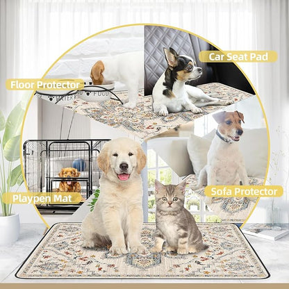 SCLOSE Washable Pee Pad for Dogs, 32" x 24" Reusable Puppy Pads Waterproof Dog Rugs, Super Absorbent, Leakproof, Dog Crate Pad, Playpen Mat, Whelping Pads, White Medallion