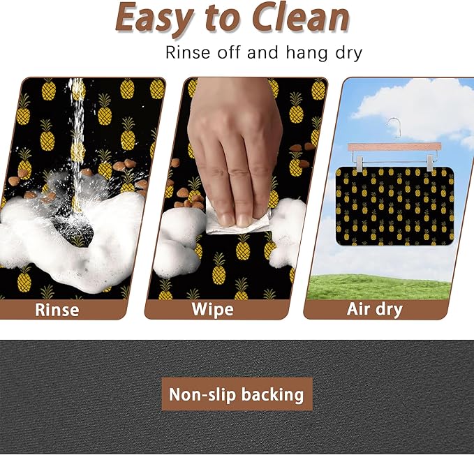 Dog Food Mat for Floors,Pineapple Tropical Absorbent Quick-Dry Pet Feeding Mat,Cat Dog Bowl Mats for Food and Water,Non-Slip Pet Accessories Supplies 12"x20"