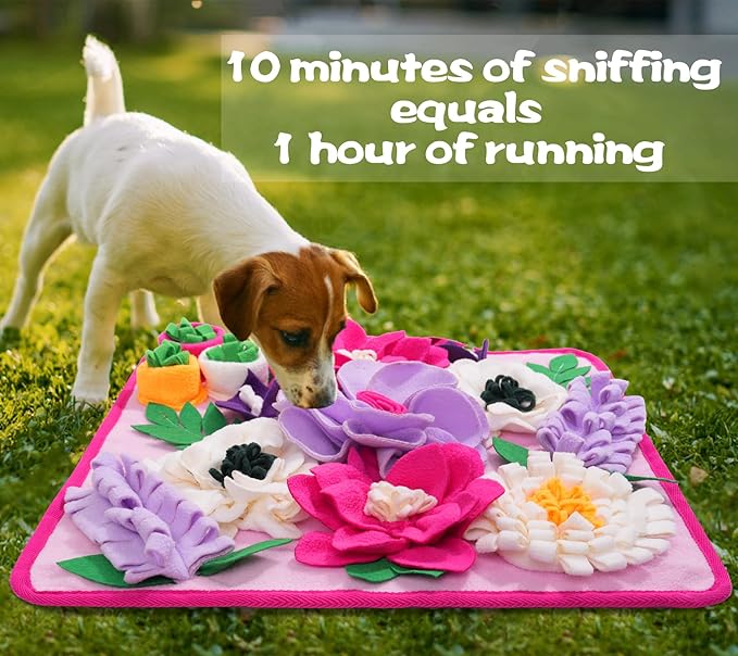 Snuffle Mat for Dogs,Dog Feeding Mat Sniff Mat Interactive Dog Puzzle Mat for Training and Stress Relief Encourages Natural Foraging Skills (Pink)
