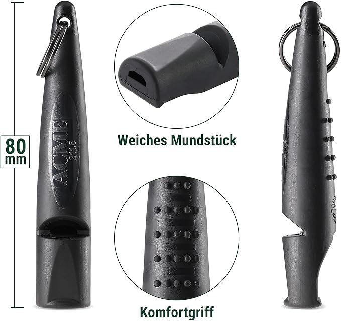 ACME Alpha 211.5 Professional Dog Training Whistle with Enhanced Ergonomic Grip. BPA-Free Plastic. 110 dBA. Long Range. Standardized Frequency. Weatherproof. Made in the UK (Black)