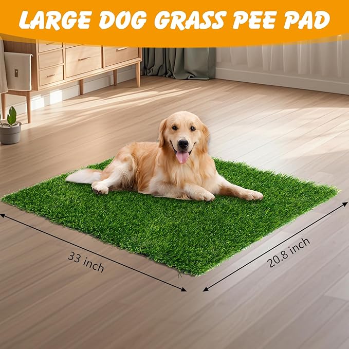 Grass Pad for Dogs Potty, 33x20.8 Inch Dog Grass Pad, Reusable Pee Fake Grass Mat for Pets Potty Training, Washable Pee Pads for Dog Indoor Outdoor Use
