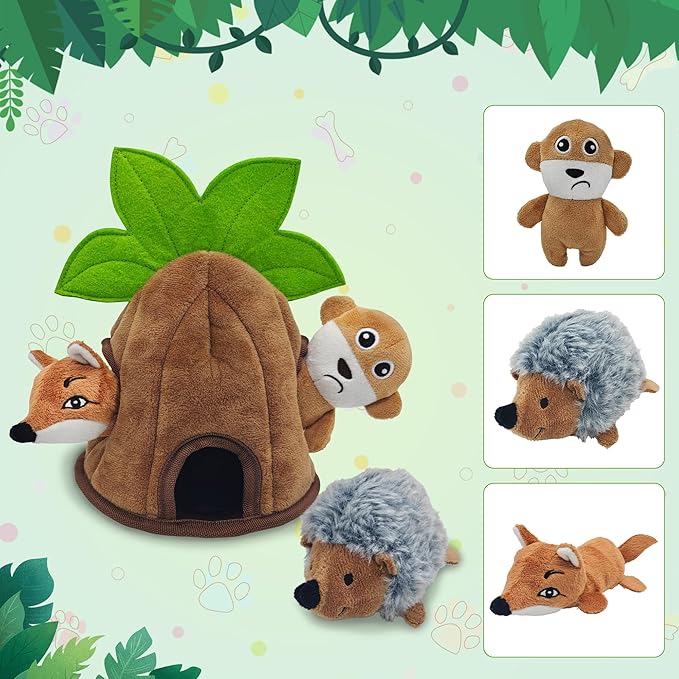 Squeaky Dog Toys, Stuffed Large Dog Toys to Keep Them Busy, Interactive Plush Chew Toys with Crinkle Paper, Tough Pet Animal Toys for Small Medium Large (4 Pack)