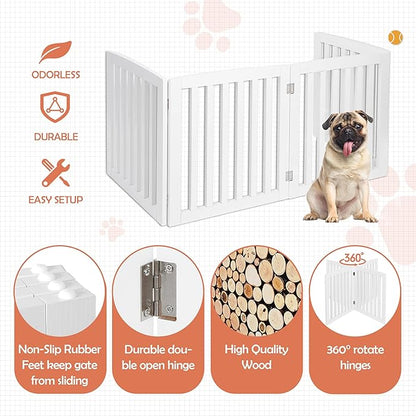 Dog Gate Pet Gate Indoor for Stairs Doorways 82x24 Inch 4 Panels Dog Fence Extra Wide Wooden White