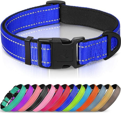 Joytale Reflective Dog Collar, Soft Neoprene Padded, Metal D-Ring, Nylon Pet Collar Adjustable for Medium Dogs, Navy Blue, M