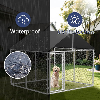 Petonly Outdoor Dog Enclosure Heavy Duty Dog Kennel House Mesh Dog Big Cage Pet Kennel Steel Fence with Secure Lock (78”x 78”)