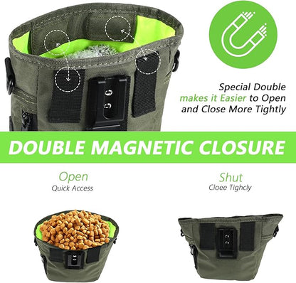 kissleaf Dog Treat Pouches for Pet Training with Magnetic Closure Treat Pouches for Pet Training,Large Dog Treat Training Pouch and Dog Clicker,Training Treat Pouch Built-in Poop Bag Dispenser-Green