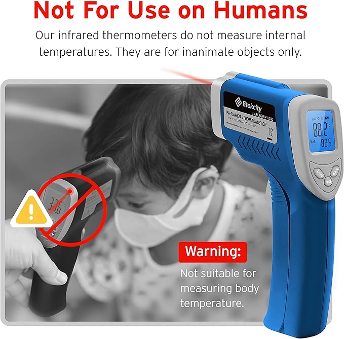 Etekcity Infrared Thermometer Laser Temperature Gun 1080, -58°F~ 1130°F for Meat Food Candy Pizza Oven, Heat Gun for Cooking, Kitchen, Fridge, Reptile, BBQ, HAVC, Adjustable Emissivity & Max Measure