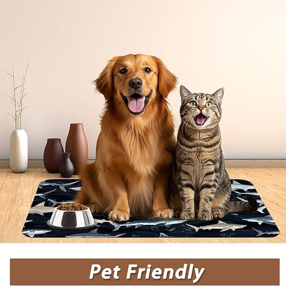 Cute Shark Dog Cat Food Mat,Absorbent Pet Feeding Mat with Rubber Backing,Non-Slip Water Bowl Placemat,Indoor Pet Accessories Supplies 12"x20"