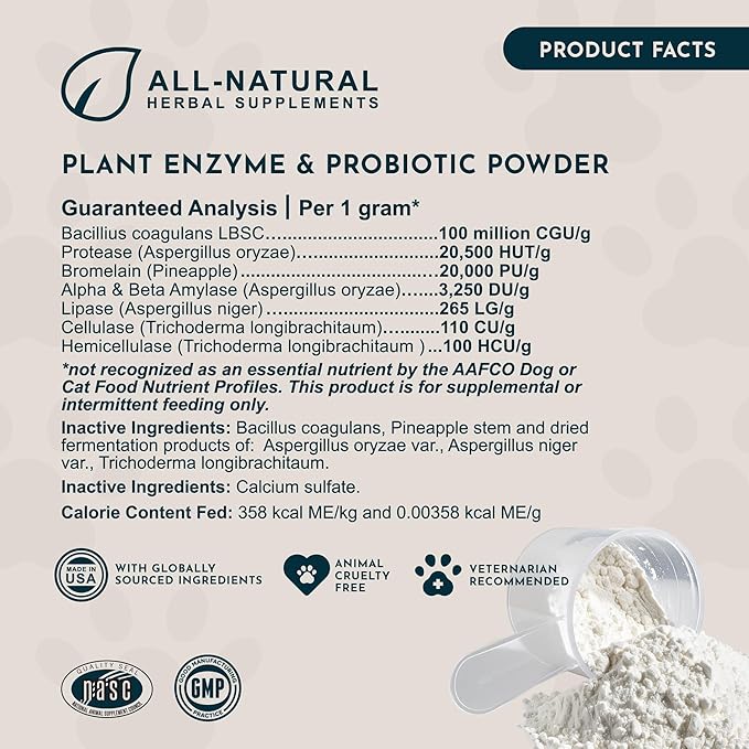 Animal Essentials Plant Enzyme & Probiotics - Probiotics & Digestive Enzymes for Dogs & Cats, Natural Daily Gut & Digestion Support Supplement for Pets, Plant Based - 10.6 oz