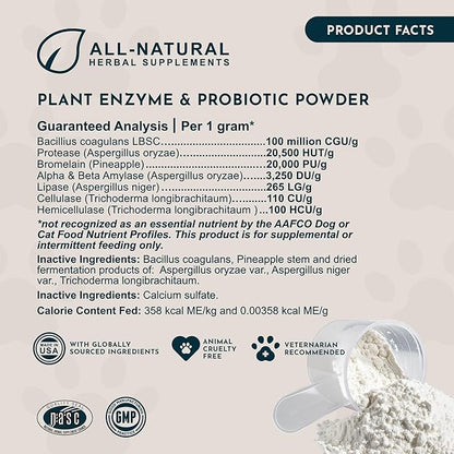 Animal Essentials Plant Enzyme & Probiotics - Probiotics & Digestive Enzymes for Dogs & Cats, Natural Daily Gut & Digestion Support Supplement for Pets, Plant Based - 10.6 oz