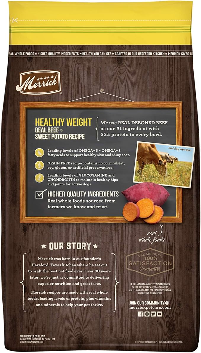 Merrick Premium Grain Free Dry Dog Food Weight Management Dog Food, Wholesome and Natural Kibble, Healthy Weight Recipe - 4.0 lb. Bag