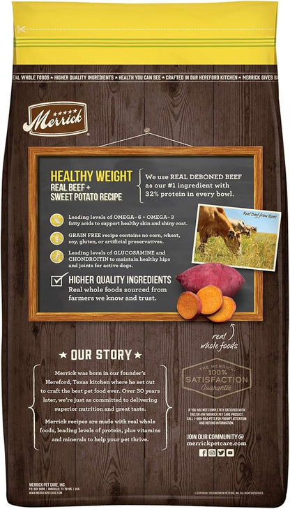 Merrick Premium Grain Free Dry Dog Food Weight Management Dog Food, Wholesome and Natural Kibble, Healthy Weight Recipe - 4.0 lb. Bag