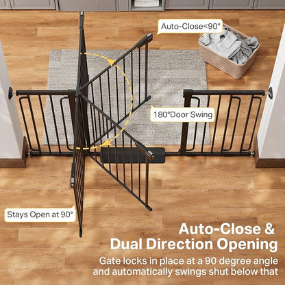 Cumbor Extra Wide Baby & Pet Gate Set, 29.7-48" & 36.6-64" Gates with Dual-Lock, Auto-Close, One-Hand Operation for Stairs, Hallways & Doorways