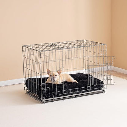EHEYCIGA Fluffy Dog Crate Bed for Extra Large Dogs, Plush Faux Fur XLP Pad, Calming Anti Anxiety XL Plus Bed for Crate, Washable Soft Warm Dog Mat with Non-Slip Bottom, Black