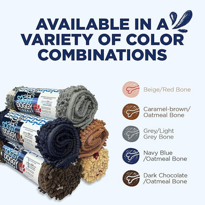 Soggy Doggy Slopmat Dog Food Mat – Absorbent Microfiber Chenille Pet Feeding Mat for Food & Water Bowls, Muddy Paws Small Doormat, Non-Slip, Machine Washable Rug – Navy Blue/Oatmeal Bone, 18” x 24”