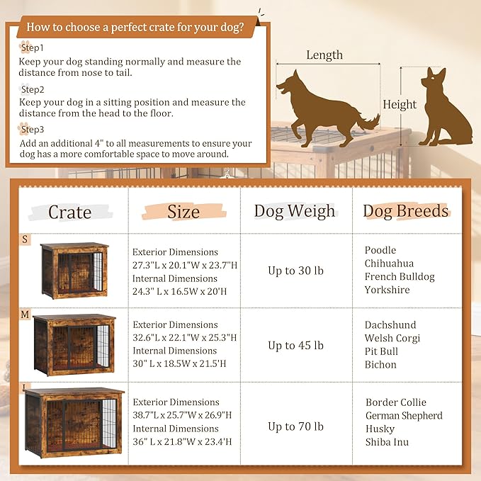 Greesum Modern Dog Crate Furniture That Doubles as a Side Table - Sturdy Wooden Kennel with Double Door Design, Equipped with Soft Cushion & Chew-Resistant Resign, Suitable for Dogs