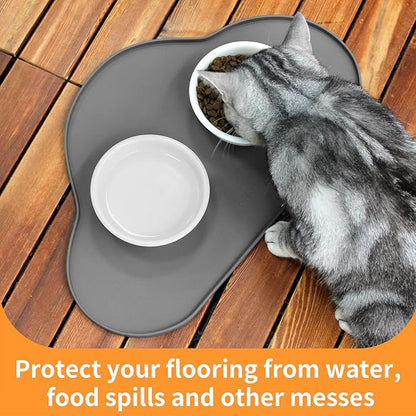 Ptlom Silicone Pet Placemat for Dogs and Cats, Non-Slip Waterproof Dog Feeding Bowl Mats for Food and Water, Small Medium Large Pet Puppy Tray Mat Prevent Residues from Spilling onto The Floor, Grey