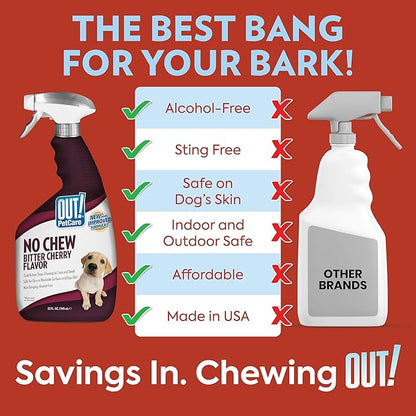 OUT! PetCare No Chew Bitter Cherry Flavor Deterrent, Puppy Training, No Chew Spray for Dogs, Dog Training To Discourage Licking and Chewing, Non-Staining, Behavior Correction, Puppy Essentials, 32 oz