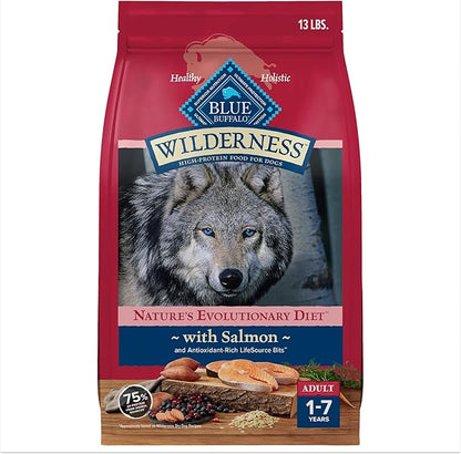 Blue Buffalo Wilderness Natural High-Protein Dry Food for Adult Dogs, Salmon Recipe, 13-lb. Bag