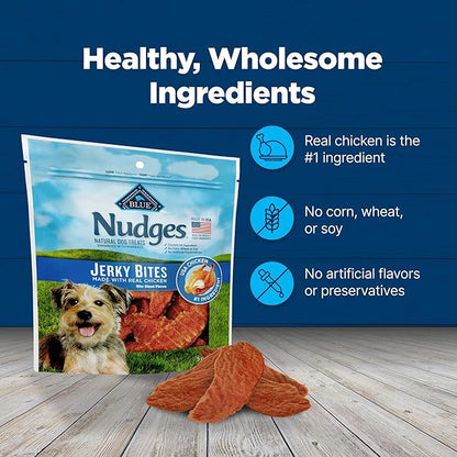 Blue Buffalo Nudges Jerky Bites Dog Treats, Made in The USA with Natural Ingredients, Bite-Sized Pieces, Chicken, 5-oz Bag (Pack of 2)