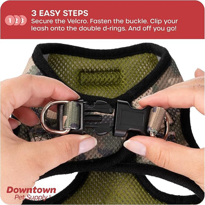 Downtown Pet Supply Step in Dog Harness for Small Dogs No Pull, Small, Camo Green - Adjustable Harness with Padded Mesh Fabric and Reflective Trim - Buckle Strap Harness for Dogs