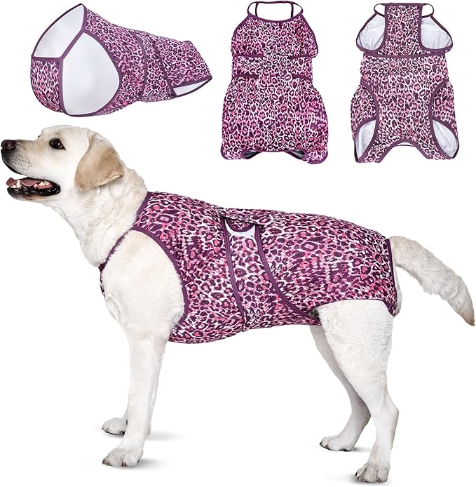 LovinPet Dog Recovery Suit for Large Medium Dogs - Professional Large Dog Recovery Suit,Post-Operative Vest E-Collar Alternative,Legs Without Coverage Design, Leopard Print Style, Pink,XXL