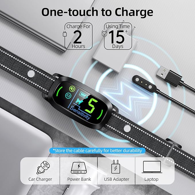Dog Bark Collar, FAFAFROG Rechargeable Smart Collar, Anti Barking Training Collar with 5 Adjustable Sensitivity Beep Vibration Shock, Bark Collar for Large Medium Small Dogs (Black)