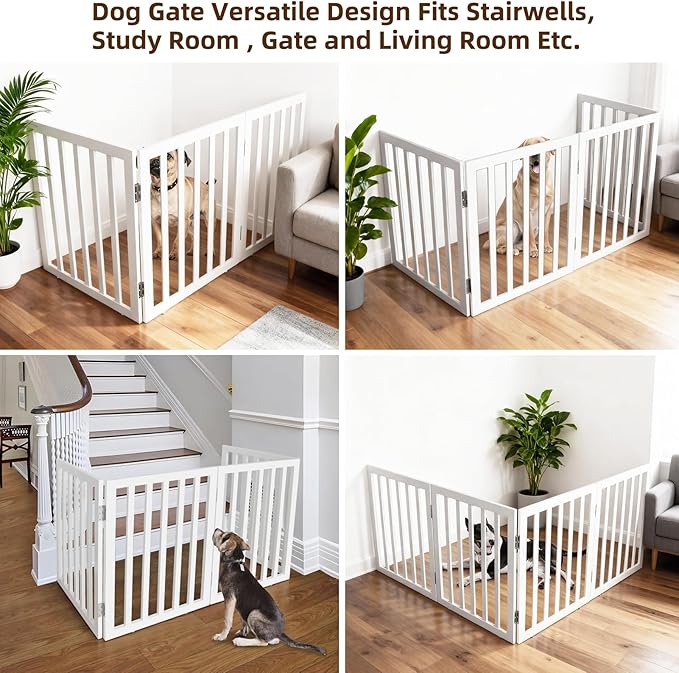 ZJSF Freestanding Indoor Dog Gate for House Foldable Wood White Puppy Gate for Doorways Pet Gate for Stairs Extra Wide Pet Fence 32" Height 3 Panels
