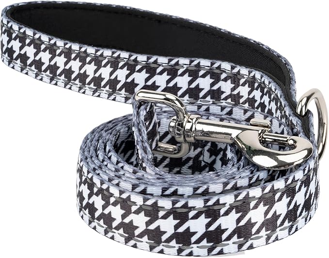 EcoBark Dog Leash - Soft & Reflective Comfort Leash with Padded Handle - Safe, Strong, & Durable for Small, Medium or Large Dogs (Houndstooth)