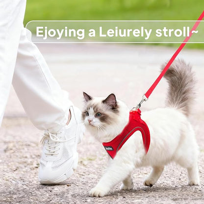 PetiFine Cat Harness and Leash Set,Escape Proof Kitten Harness Reflective,Soft Lightweight Puppy Harness for Walking and Travelling(XXS, Red)