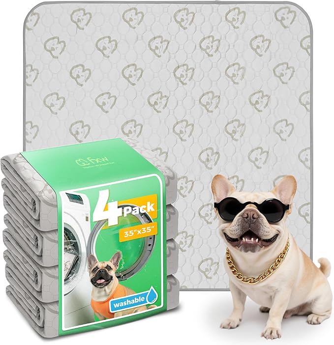 FXW Washable Pee Pads for Dogs, Leak-Proof & Non-Slip, Specifically Designed for Potty Training, 35" Square, Khaki, 4 Packs