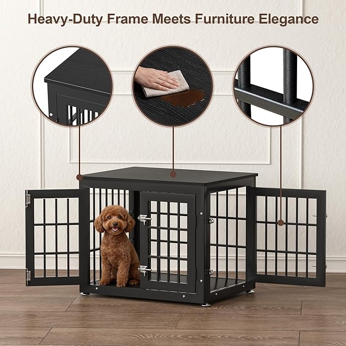 rehomerance 26 Inch Heavy Duty Dog Crate Furniture for Small Dogs, Decorative Pet House End Table, Wooden Cage Kennel Furniture Indoor, Black