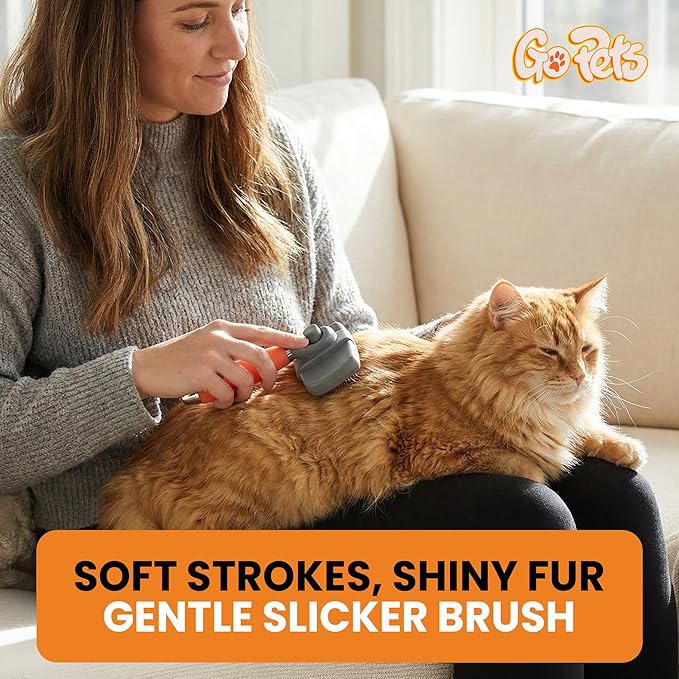 GoPets Self-Cleaning Slicker Brush for Dogs & Cats, Deshedding & Dematting Comb with Retractable Bristles, Undercoat Tool for Long Haired Dogs, Non-Slip Handle, Detangler for Mats & Shedding Fur